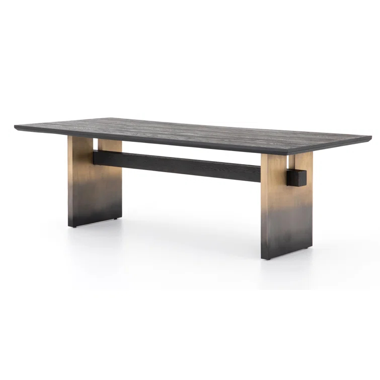 Brennan Rectangular Black Oak Dining Table with Ombre Brass Base