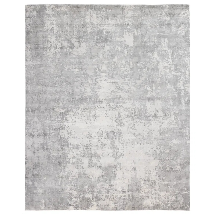 Handmade Rectangular Gray Abstract Wool and Viscose Rug, 8' x 10'