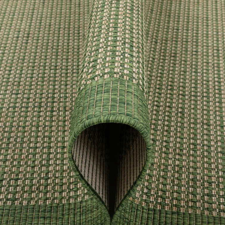 Marshanna Odin Solid Striped Border Indoor Outdoor Green Flatweave Rug