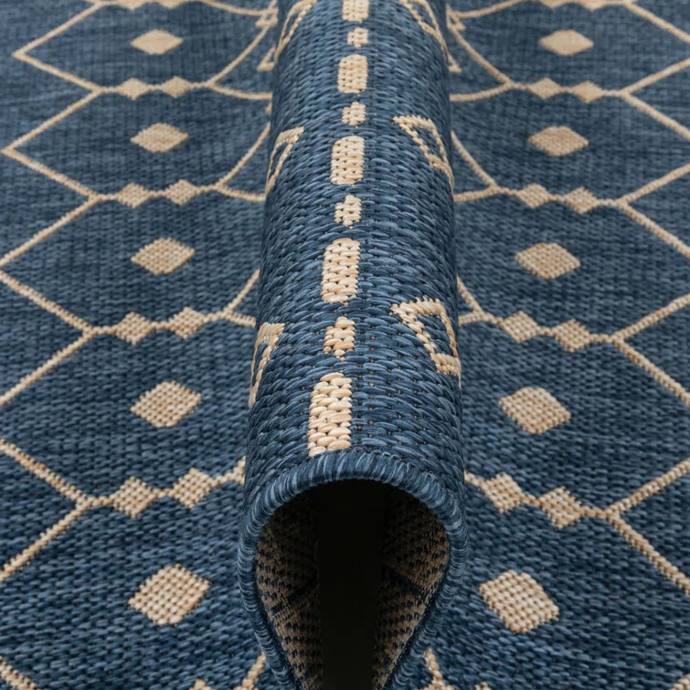 Marshanna Nord Trellis Blue Indoor/Outdoor Flat-Weave Area Rug