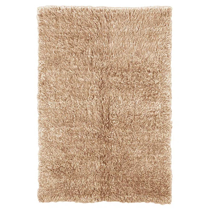 Aalish Flokati Wool Shag Hand Loomed Tan & Cream Rug