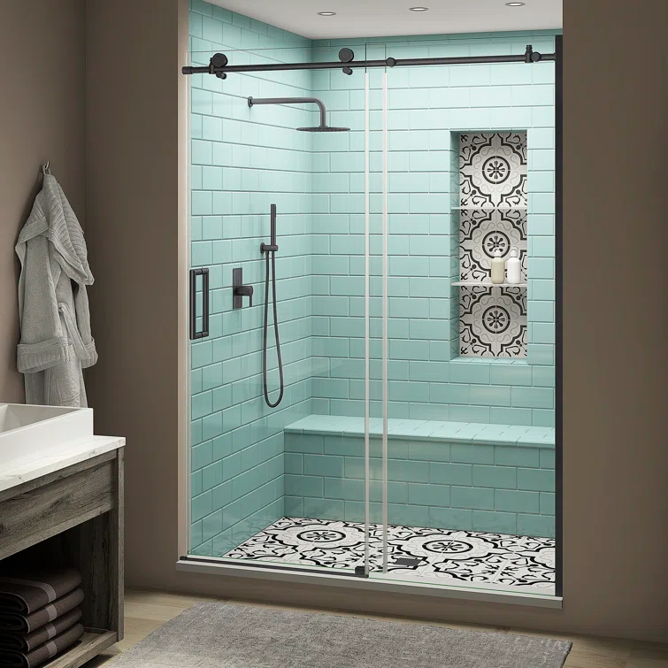 Coraline XL 44" W x 80" H Single Sliding Frameless Shower Door