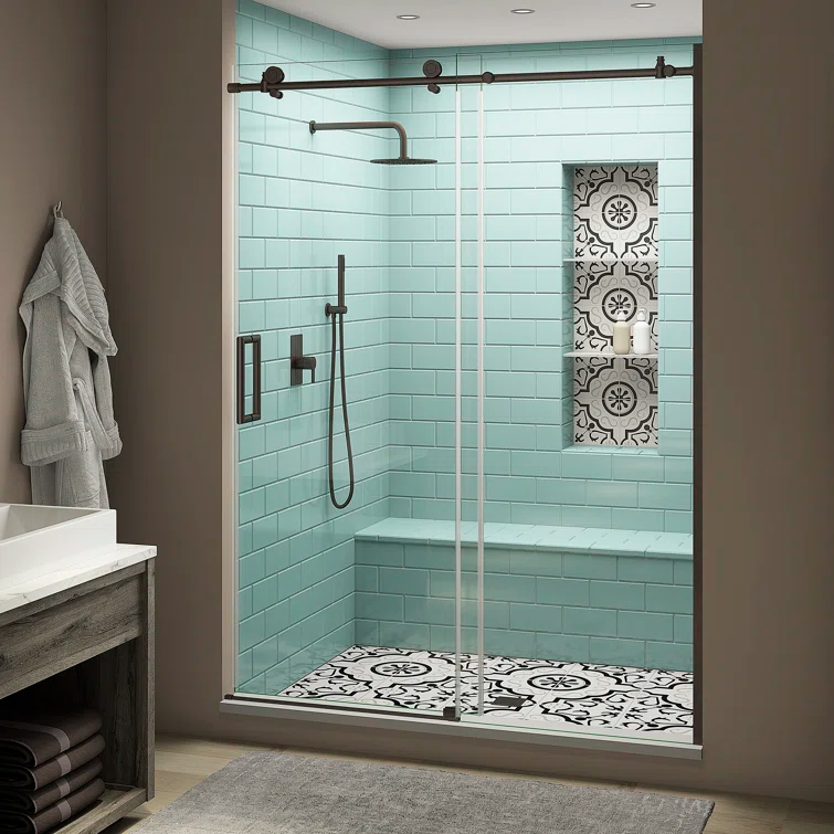 Coraline XL 56" W x 80" H Single Sliding Frameless Shower Door