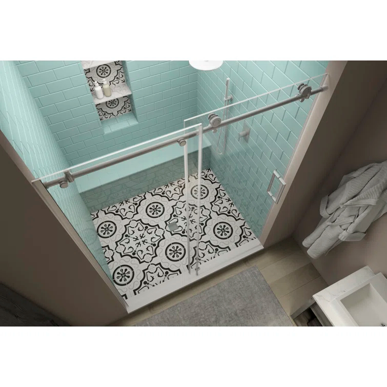 Coraline XL 44" W x 80" H Single Sliding Frameless Shower Door