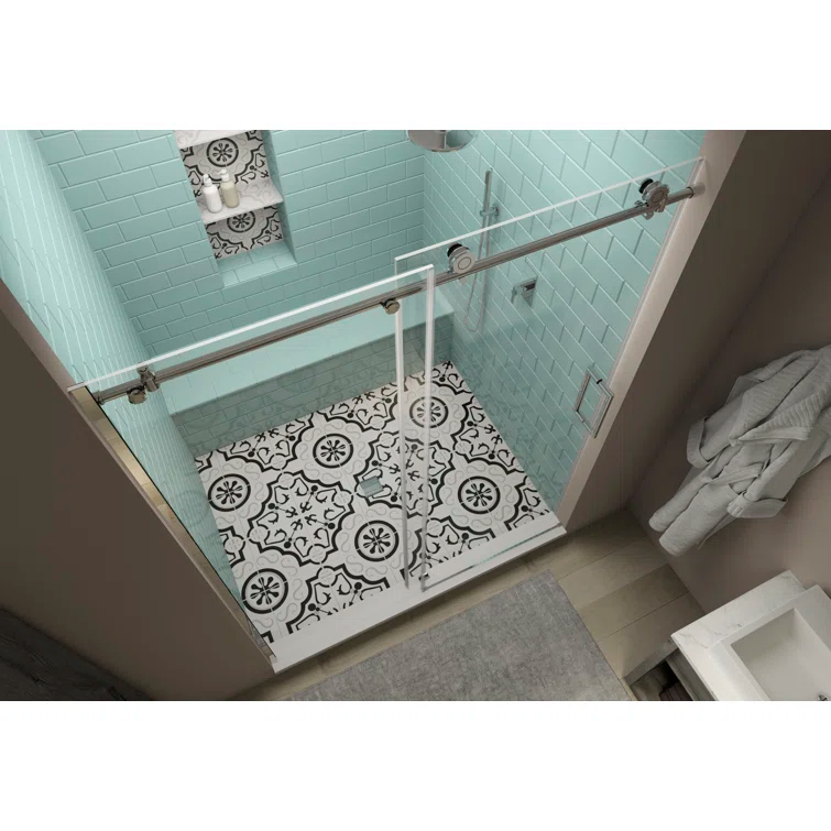 Coraline XL 44" W x 80" H Single Sliding Frameless Shower Door