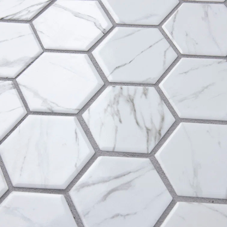 Flo 2" Hex White 11-1/8 in. x 12-5/8 in. Porcelain Mosaic Floor and Wall Tile