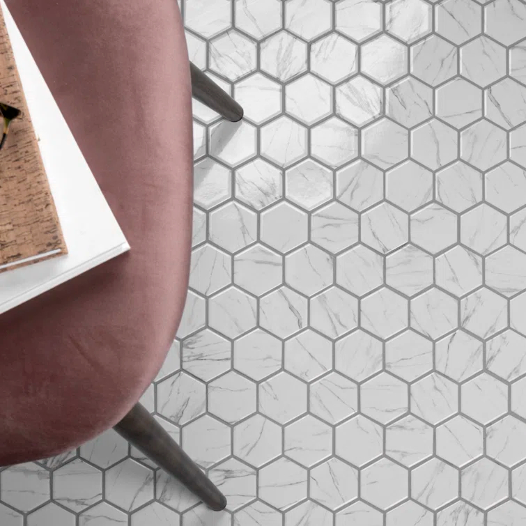 Flo 2" Hex White 11-1/8 in. x 12-5/8 in. Porcelain Mosaic Floor and Wall Tile