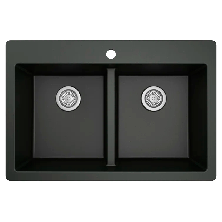 Karran Quartz 33'' X 22'' 50/50 Double Bowl Composite Drop-in Kitchen Sink