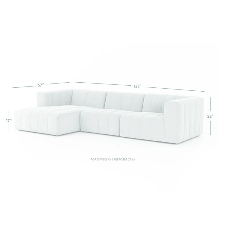 Langham 123'' Cream Herringbone Fabric 3-Piece Sectional with Ottoman