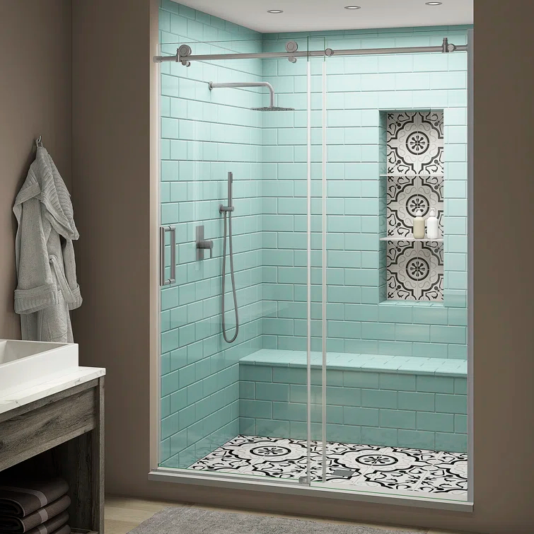 Coraline XL 68" W x 80" H Single Sliding Frameless Shower Door
