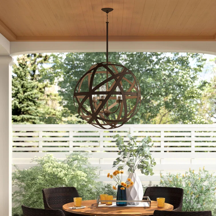 Carson 5-Light Aluminum Outdoor Orb Chandelier with Clear Seedy Glass Shades