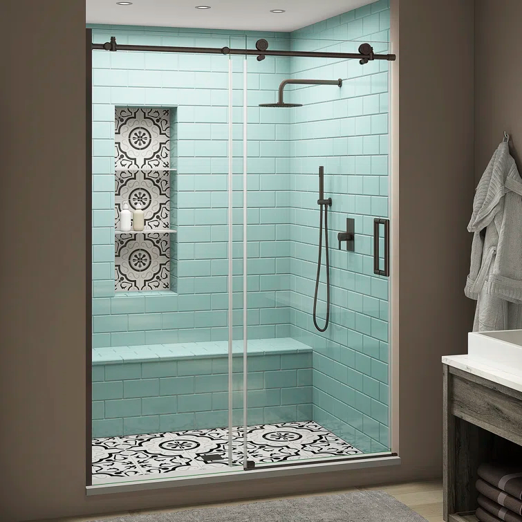 Coraline XL 56" W x 80" H Single Sliding Frameless Shower Door