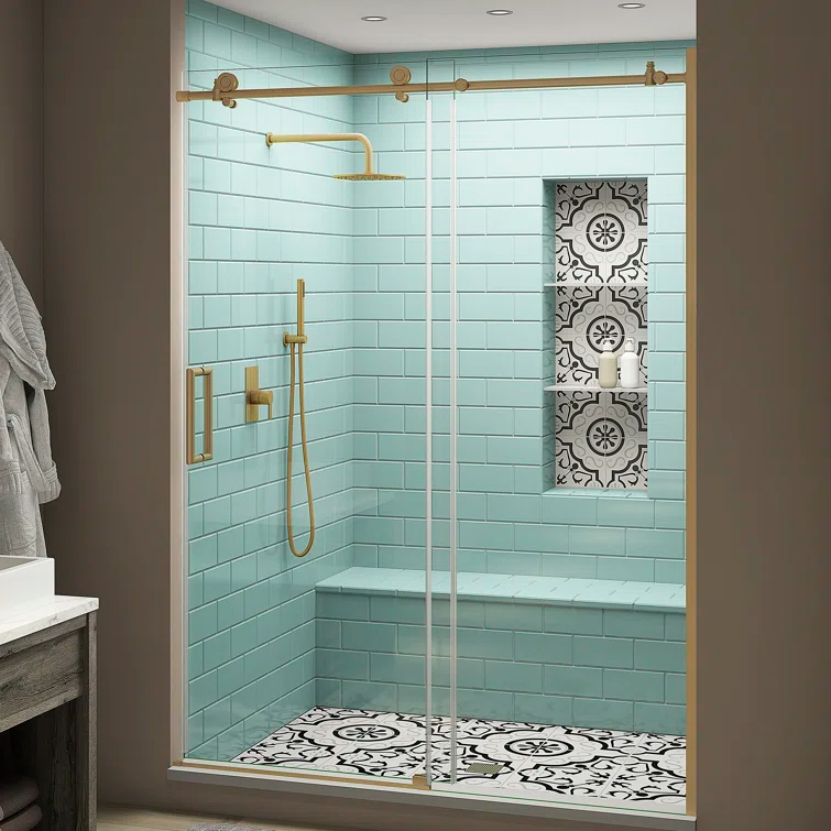 Coraline XL 56" W x 80" H Single Sliding Frameless Shower Door