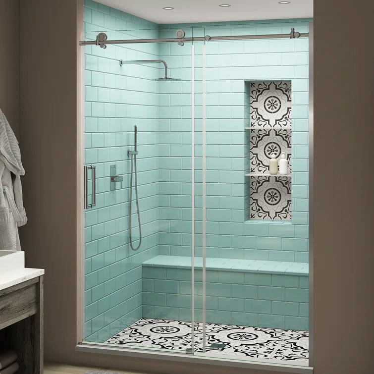Coraline XL 44 - 48 in. x 80 in. Frameless Sliding Shower Door with StarCast Clear Glass in Polished Chrome Right Hand
