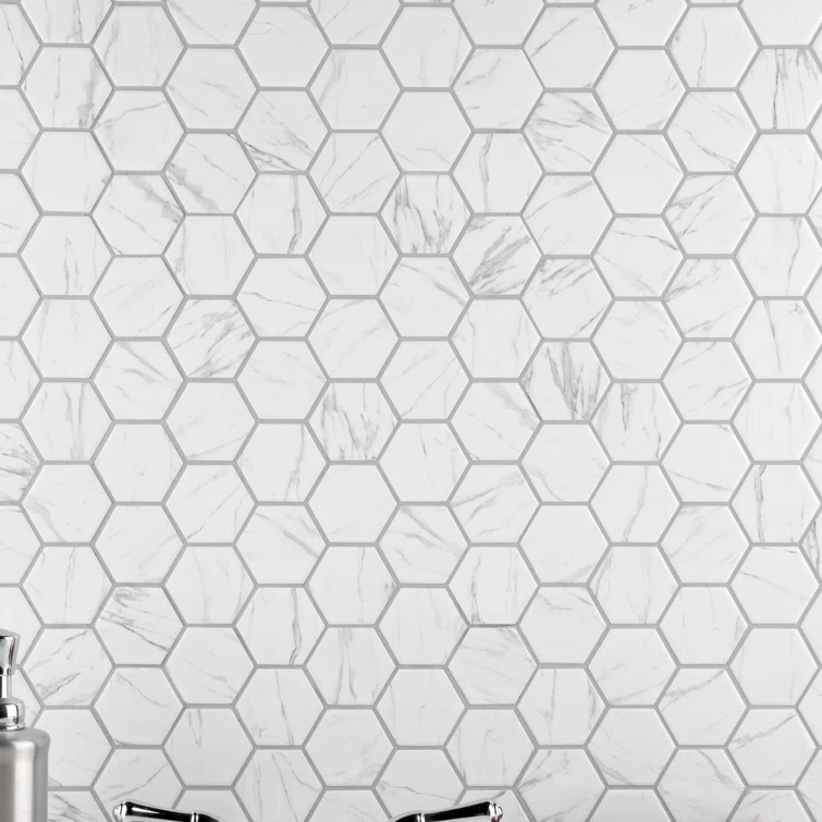 Flo 2" Hex White 11-1/8 in. x 12-5/8 in. Porcelain Mosaic Floor and Wall Tile