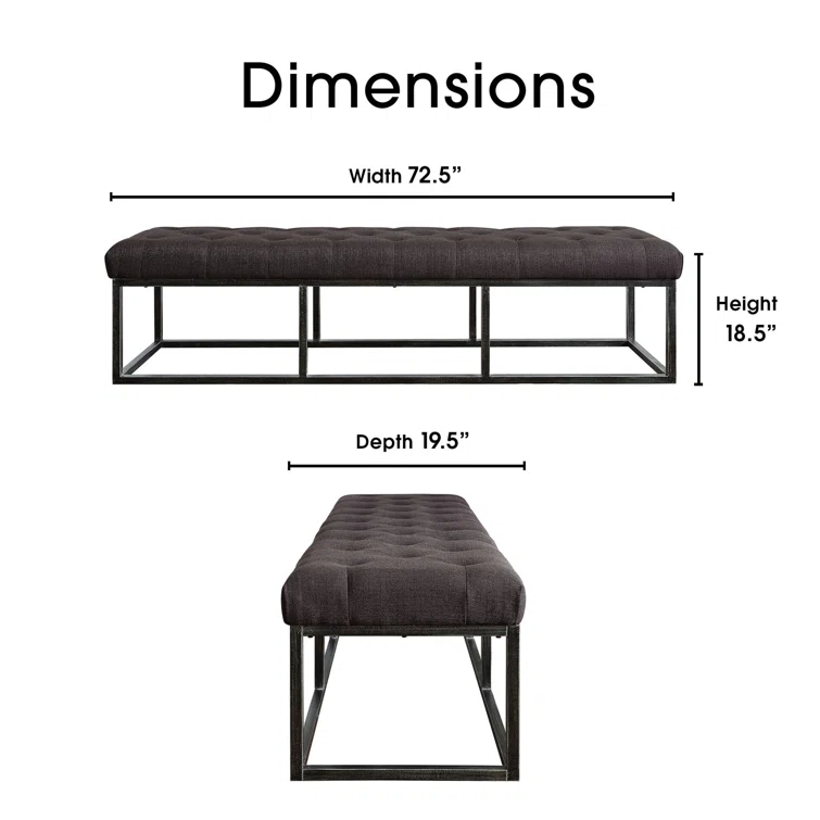 Danes Claire Tufted Bench with Iron Legs, Modern 72.5" Bench for Bedroom or Living Room