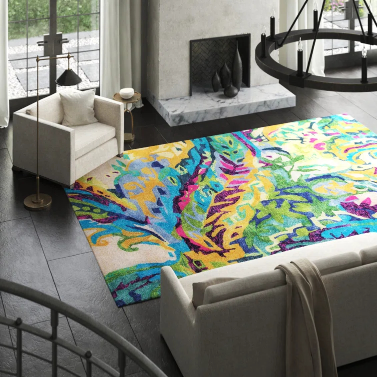 Galleria Floral Handmade Tufted Wool Blue/Green/Yellow Area Rug