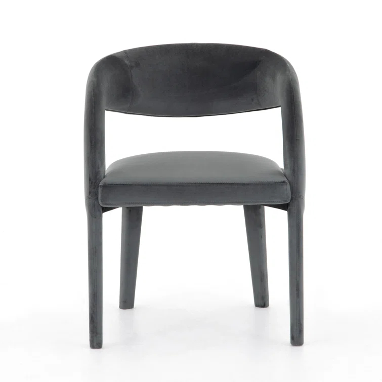 Charcoal Velvet Upholstered Arm Chair with Wood & Cane Accents