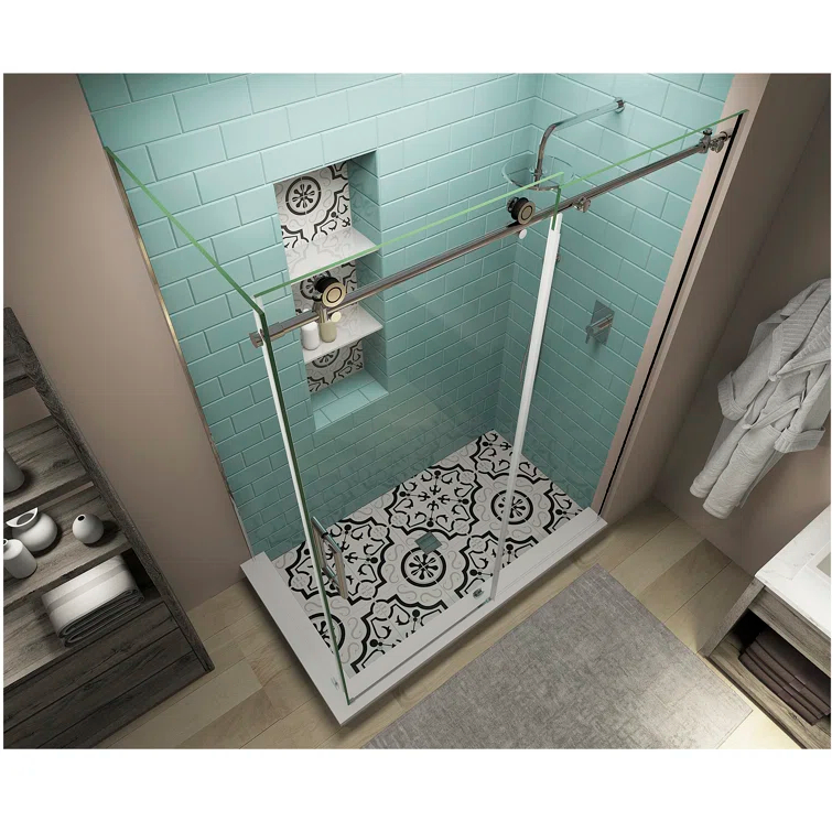 Coraline XL 44" - 48" W x 36" D x 80" H Frameless Rectangle Sliding Shower Enclosure