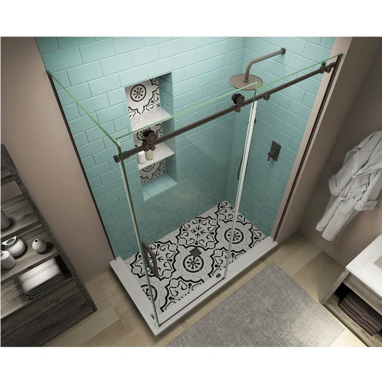 Aston Coraline XL 60" - 64" W x 38" D x 80" H Frameless Rectangle Sliding Shower Enclosure SEN984EZ.UC-NBR-643880-L