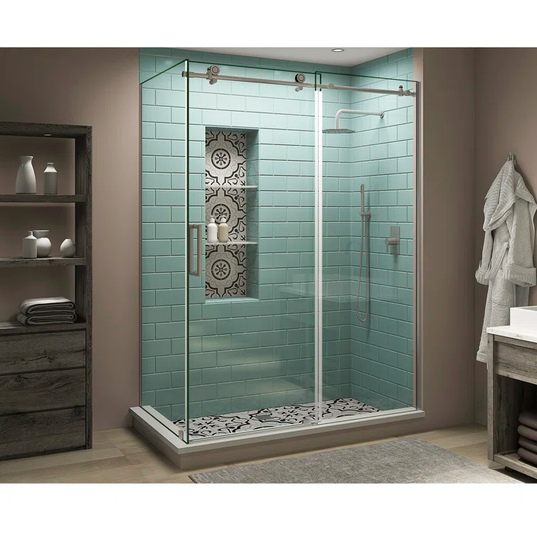 Coraline XL 44" - 48" W x 36" D x 80" H Frameless Rectangle Sliding Shower Enclosure
