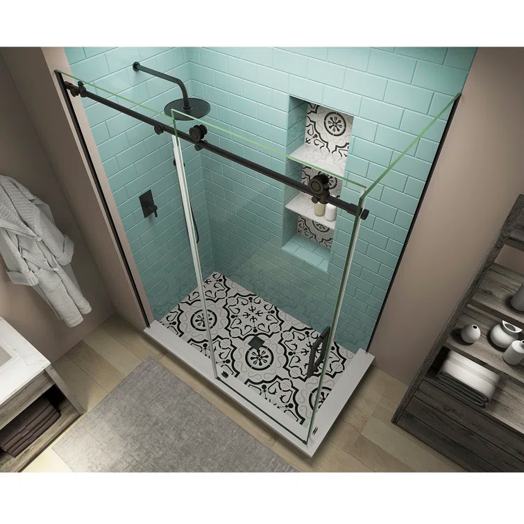 Coraline XL 44" - 48" W x 36" D x 80" H Frameless Rectangle Sliding Shower Enclosure