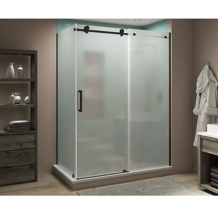 Coraline XL 52" - 56" W x 34" D x 80" H Frameless Rectangle Sliding Shower Enclosure, Frosted Glass
