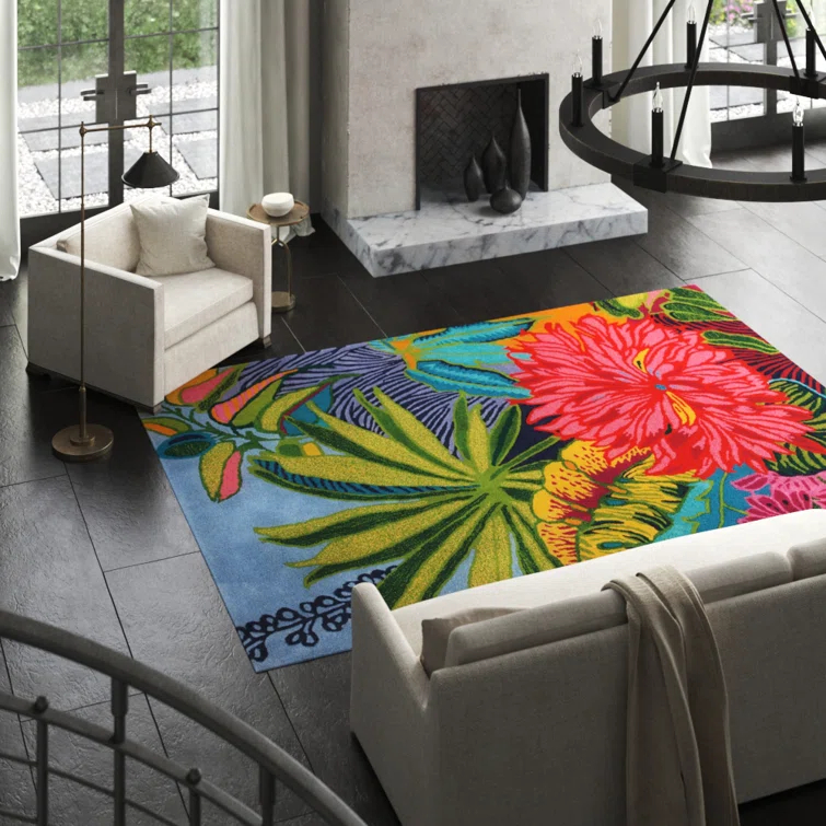 Florals Captiva Handmade Tufted Wool Green/Red/Blue Area Rug