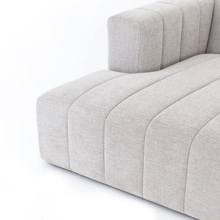 Langham 123'' Cream Herringbone Fabric 3-Piece Sectional with Ottoman