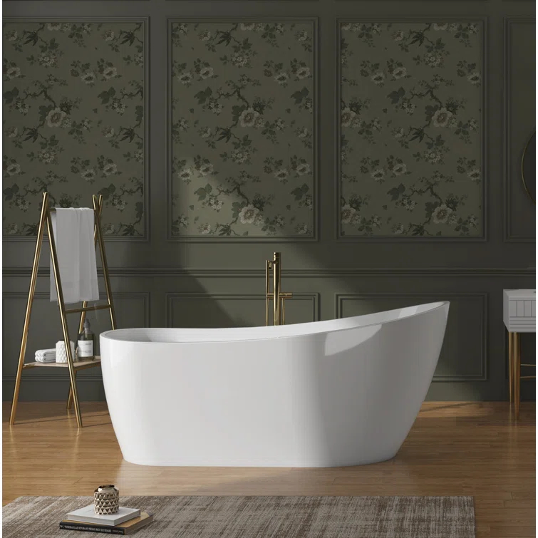 59" x 28" Freestanding Soaking Fiberglass Bathtub