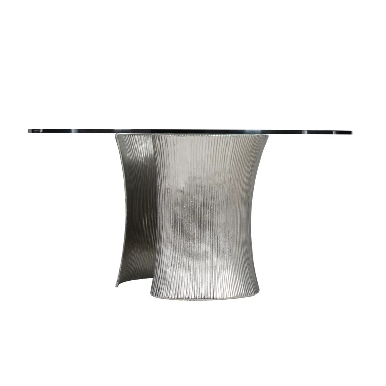 Serpentine Round Glass Top Metal Base Dining Table