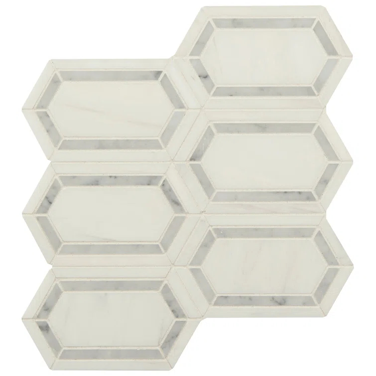 Bianco Dolomite Pavilion Picket 12 in x 12 in. Polished Marble Mesh-Mounted Mosaic Tile