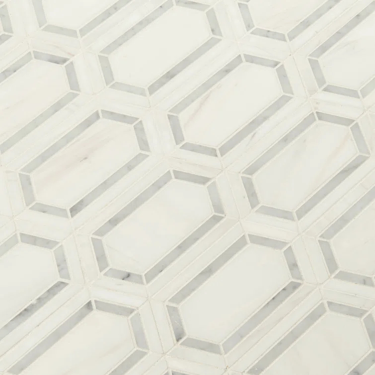 Bianco Dolomite Pavilion Picket 12 in x 12 in. Polished Marble Mesh-Mounted Mosaic Tile
