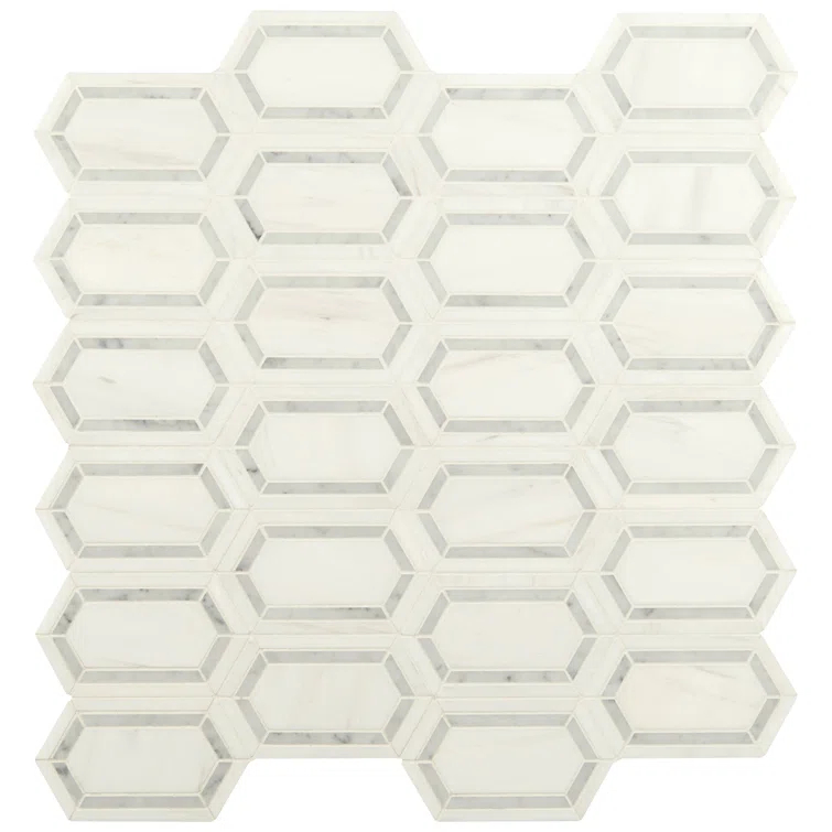 Bianco Dolomite Pavilion Picket 12 in x 12 in. Polished Marble Mesh-Mounted Mosaic Tile