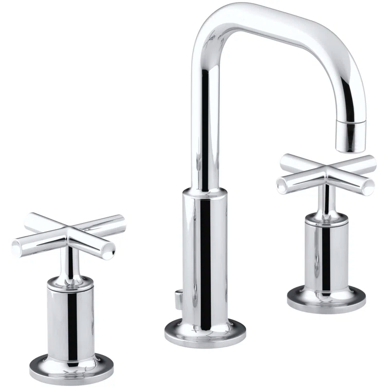 Kohler Purist® Widespread Bathroom Faucet with Pop-Up Drain Assembly, 3-Hole High Arc Cross Handle Bathroom Sink Faucet, 1.2 gpm