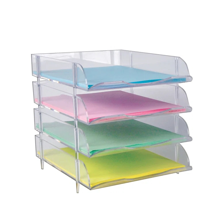 Stackable Clear Letter Tray Desk Organizer, 4-Pack (Set of 4)