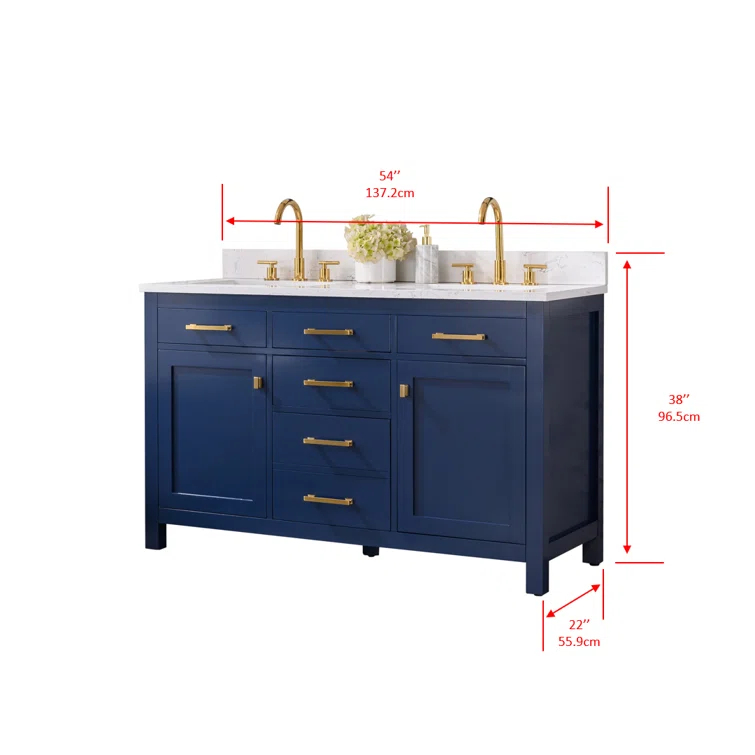 Atencio 54'' Free-standing Double Bathroom Vanity with Engineered Stone Vanity Top