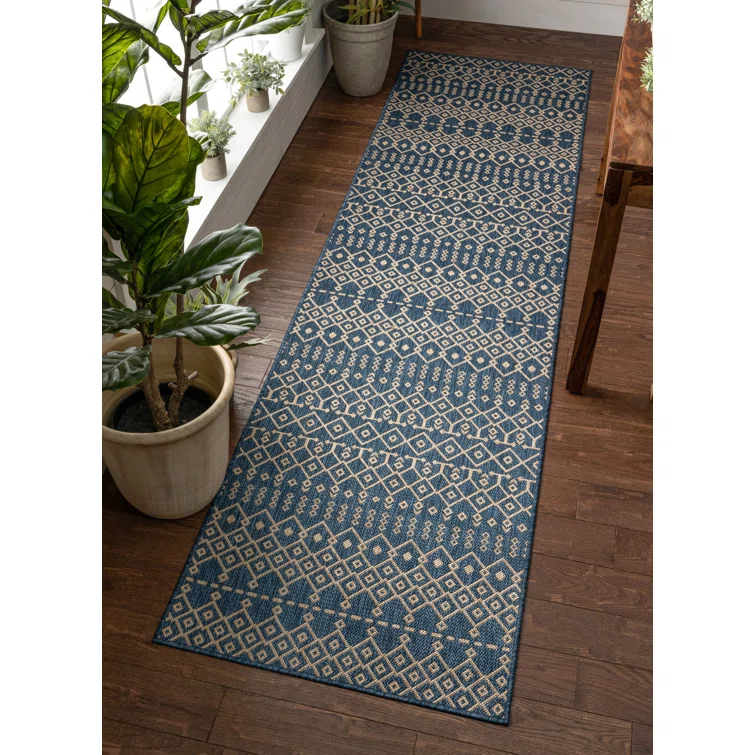 Marshanna Nord Trellis Blue Indoor/Outdoor Flat-Weave Area Rug