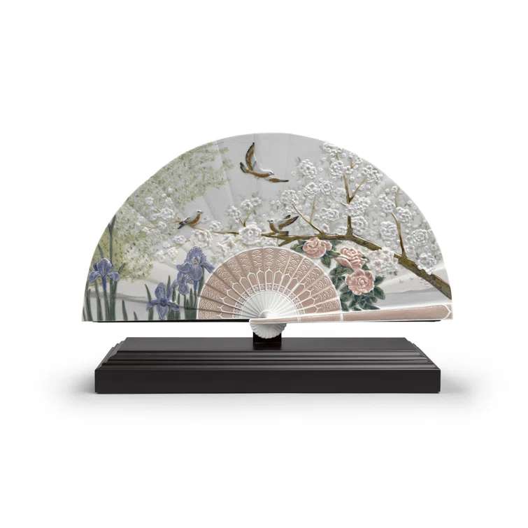 Lladro Iris and Cherry Flowers Fan