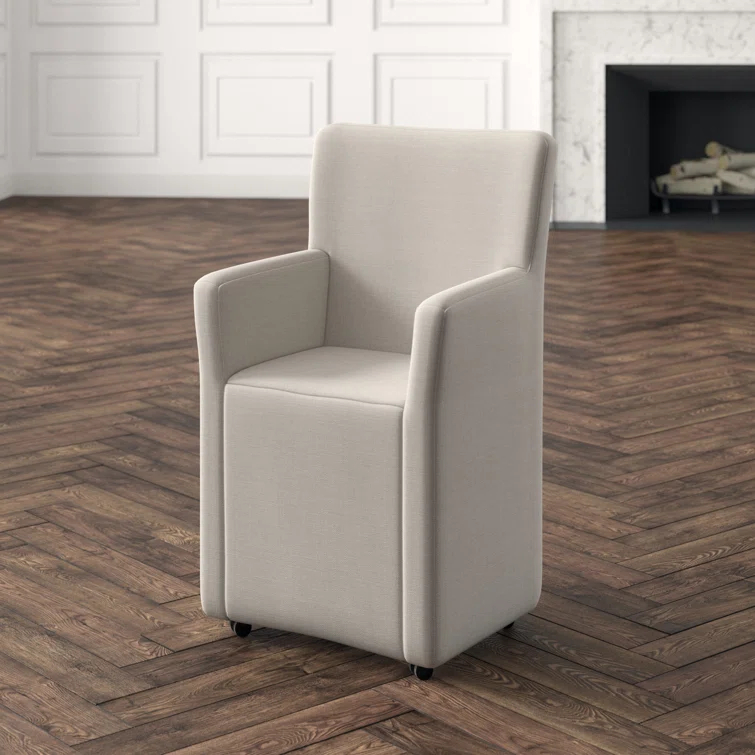 Lily Off-White Linen Upholstered Dining Chair with Casters