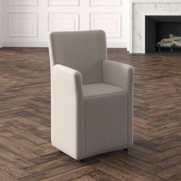 Lily Off-White Linen Upholstered Dining Chair with Casters