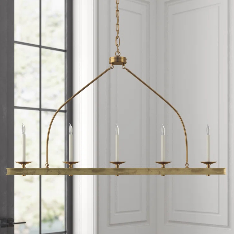 Launceton 5-Light Linear Island Pendant in Antique-Burnished Brass