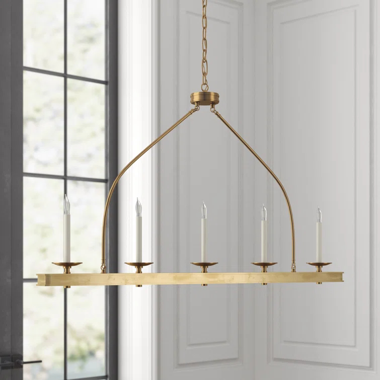 Launceton 5-Light Linear Island Pendant in Antique-Burnished Brass