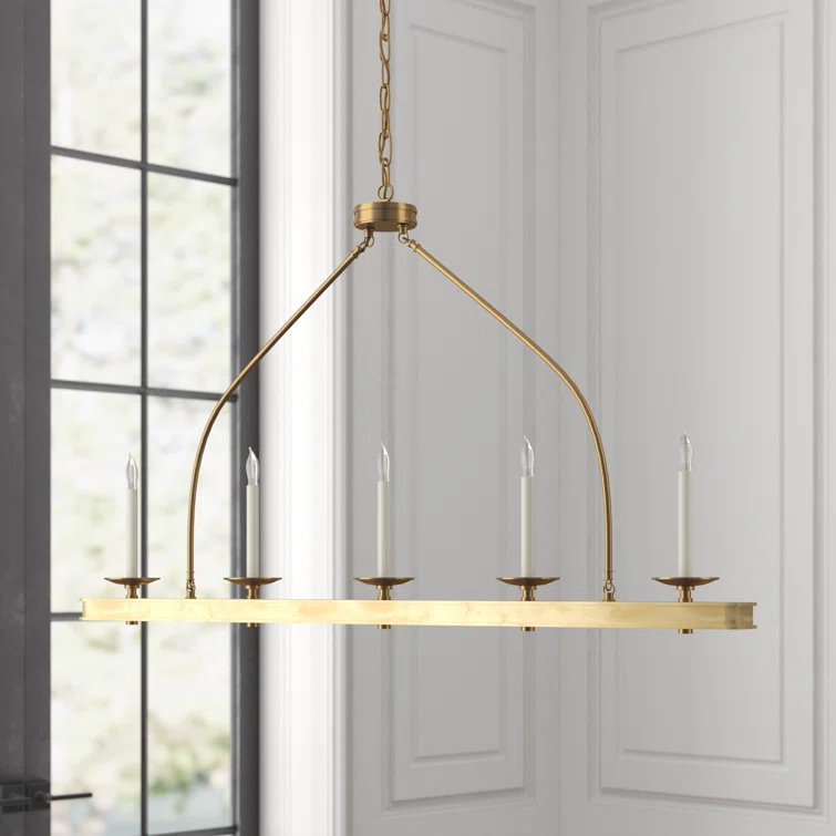 Launceton 5-Light Linear Island Pendant in Antique-Burnished Brass