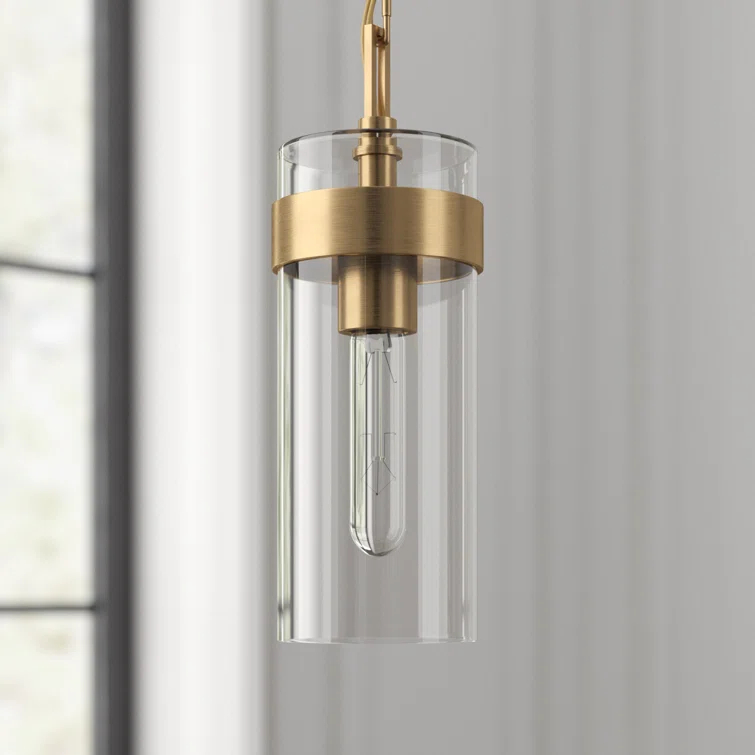 Presidio Sleek Industrial 15.75" Pendant Light in Hand-Rubbed Antique Brass with Clear Glass