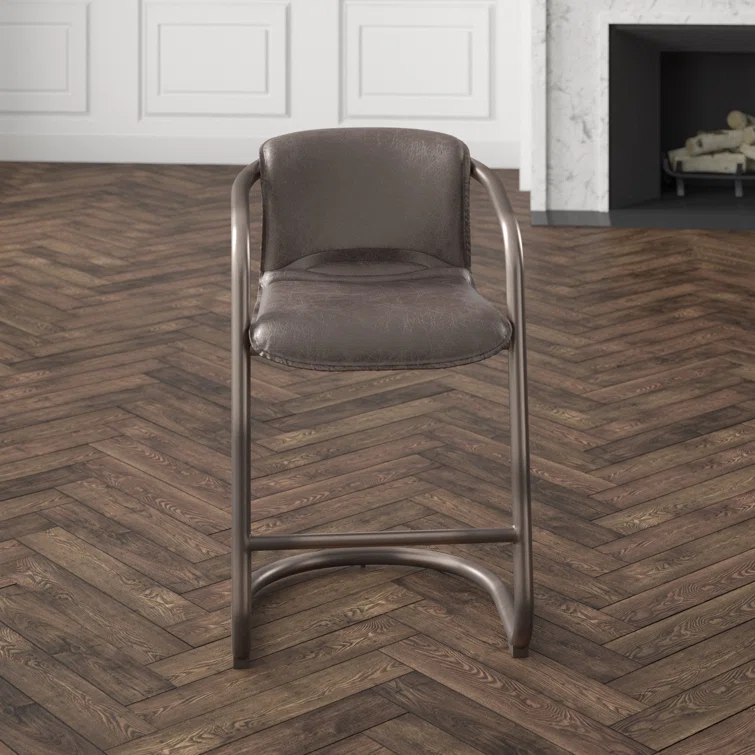 Chiavari Distressed Jet Brown Leather Counter Chair Duo