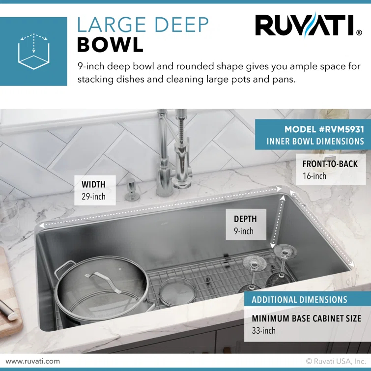Ruvati 32-inch Undermount Kitchen Sink 16 Gauge Stainless Steel
