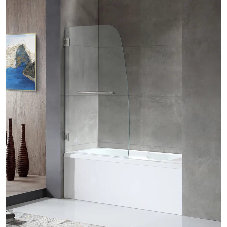 Vensea 31.5" W x 58" H Hinged Frameless Tub Door with Tsunami Guard