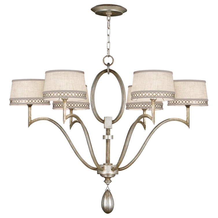 Elegant Silver Leaf 6-Light Chandelier with Crystal Accents
