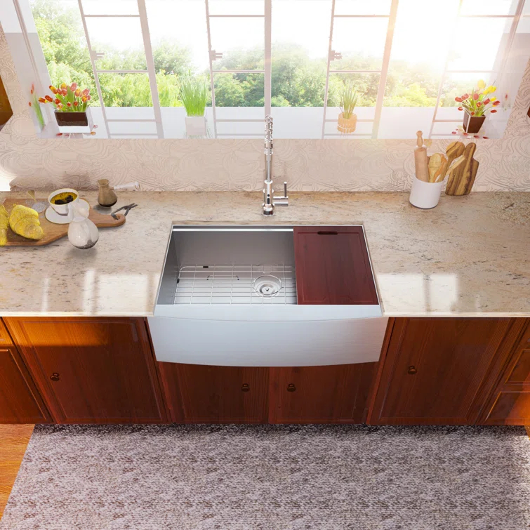 36 Farmhouse Sink Stainless Steel Kitchen Sink Apron Front Ledge Workstation Single Bowl Farm Sink